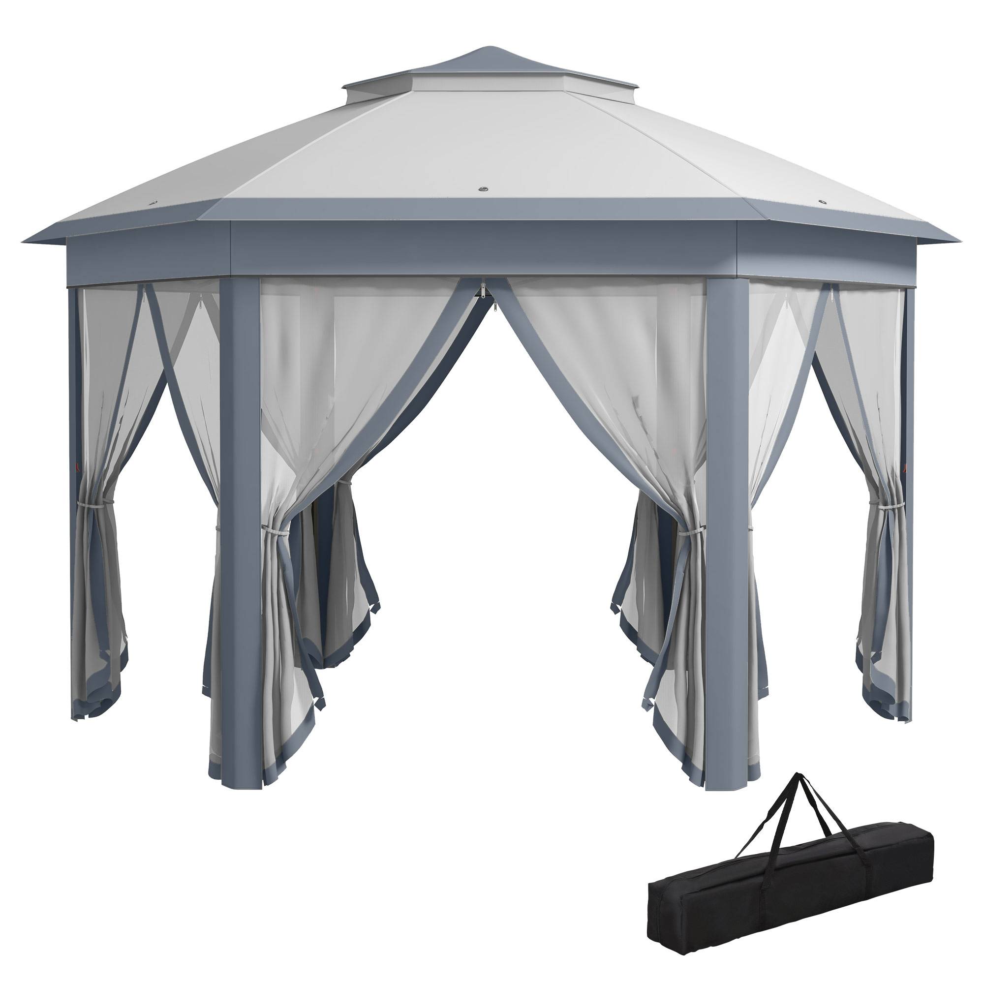Tente pliante 4 x 3,4 m avec double toit, 6 moustiquaires amovibles et sac de transport anti-UV, grise - Image 1
