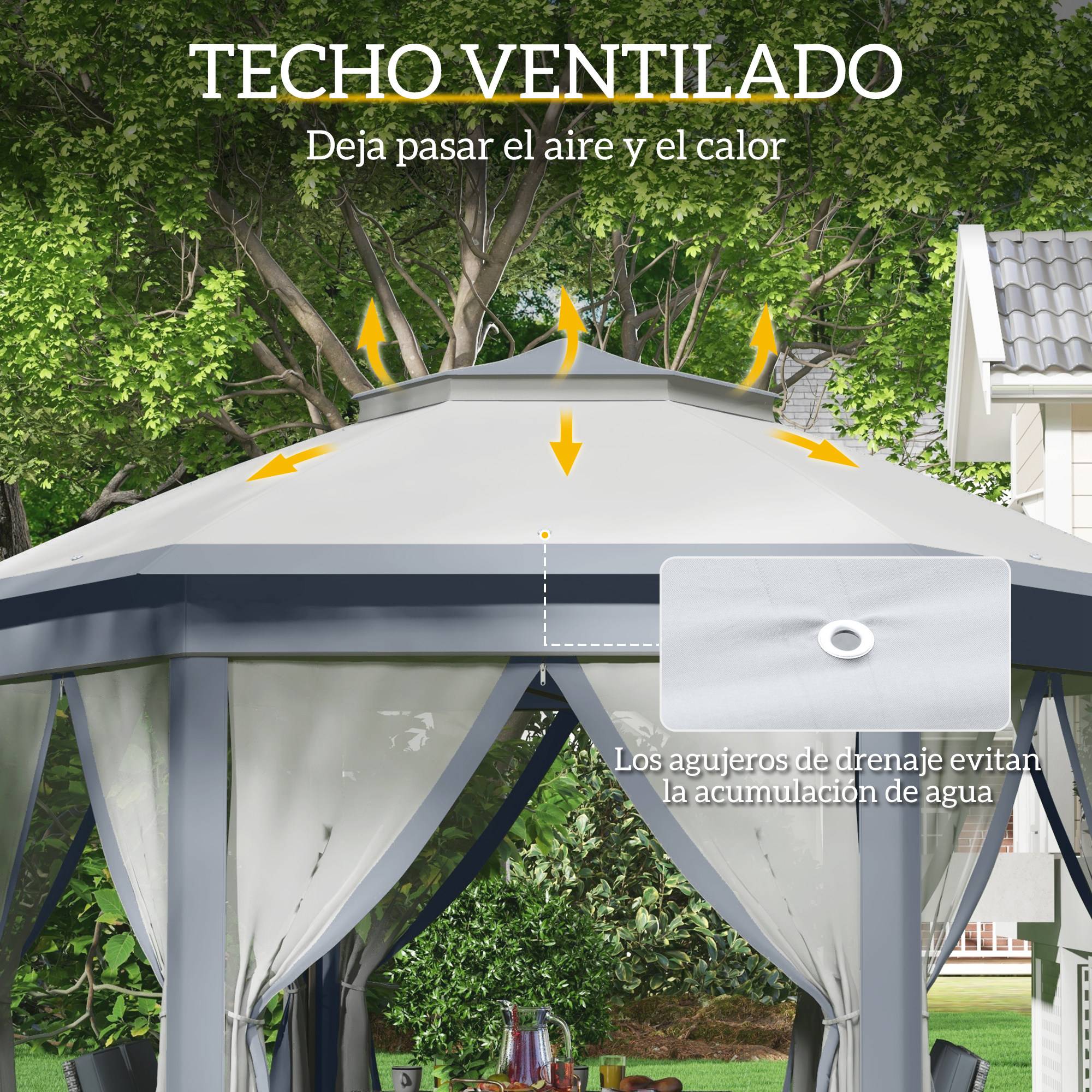 Tente pliante 4 x 3,4 m avec double toit, 6 moustiquaires amovibles et sac de transport anti-UV, grise - Image 7