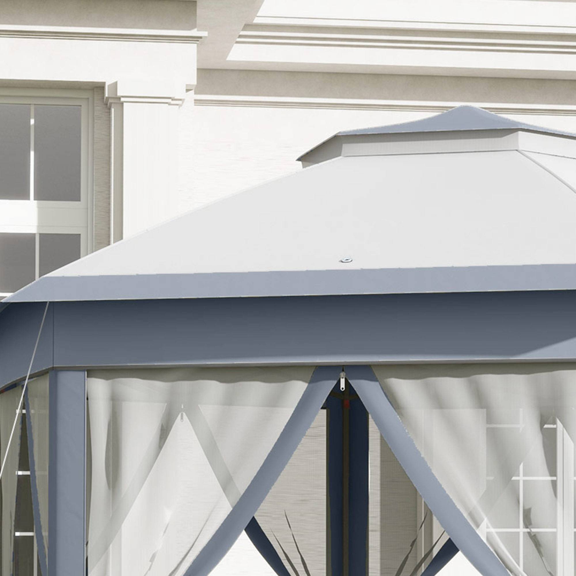 Tente pliante 4 x 3,4 m avec double toit, 6 moustiquaires amovibles et sac de transport anti-UV, grise - Image 9
