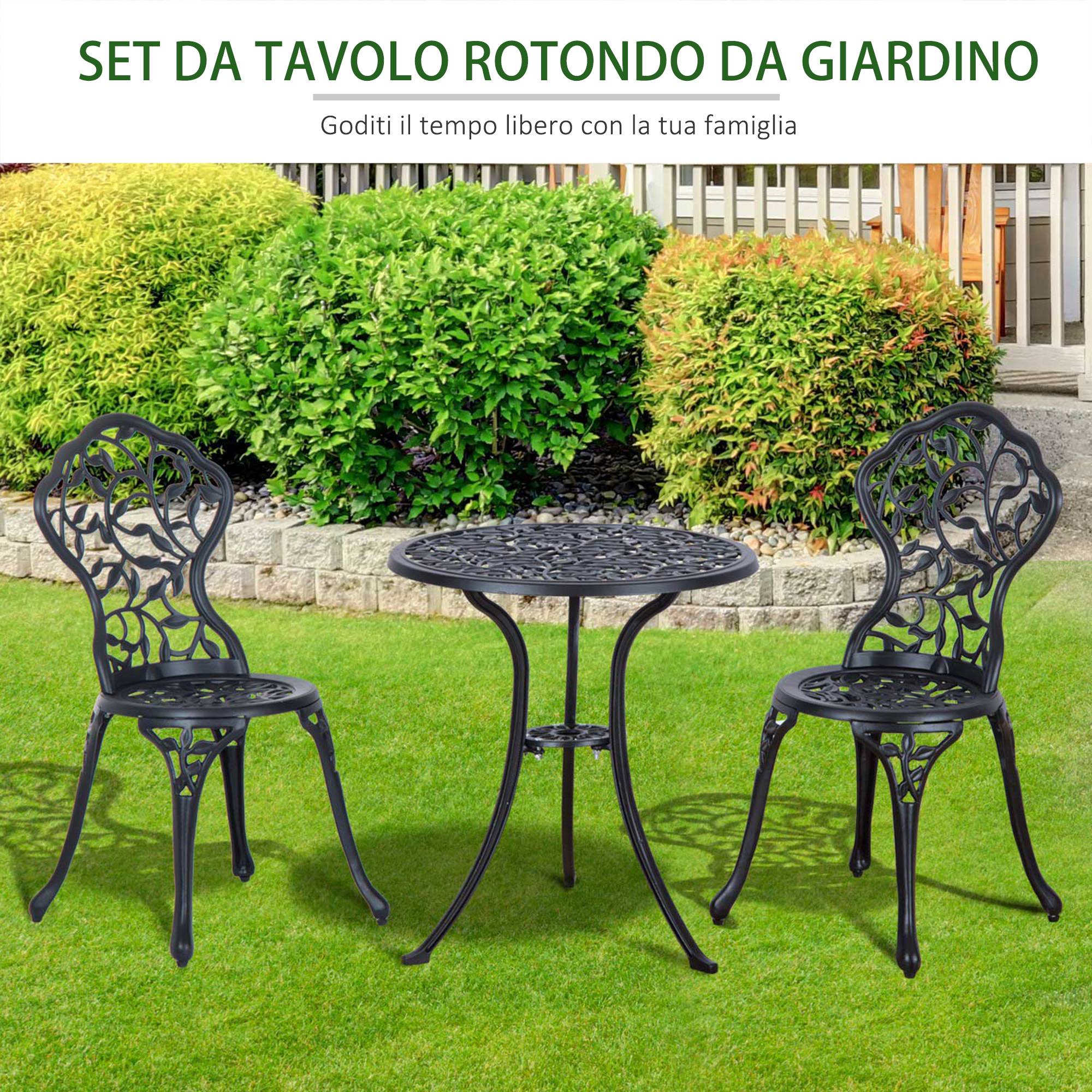 Ensemble jardin 3 pcs, 2 chaises extérieur et table ronde aluminium, noir - Image 8