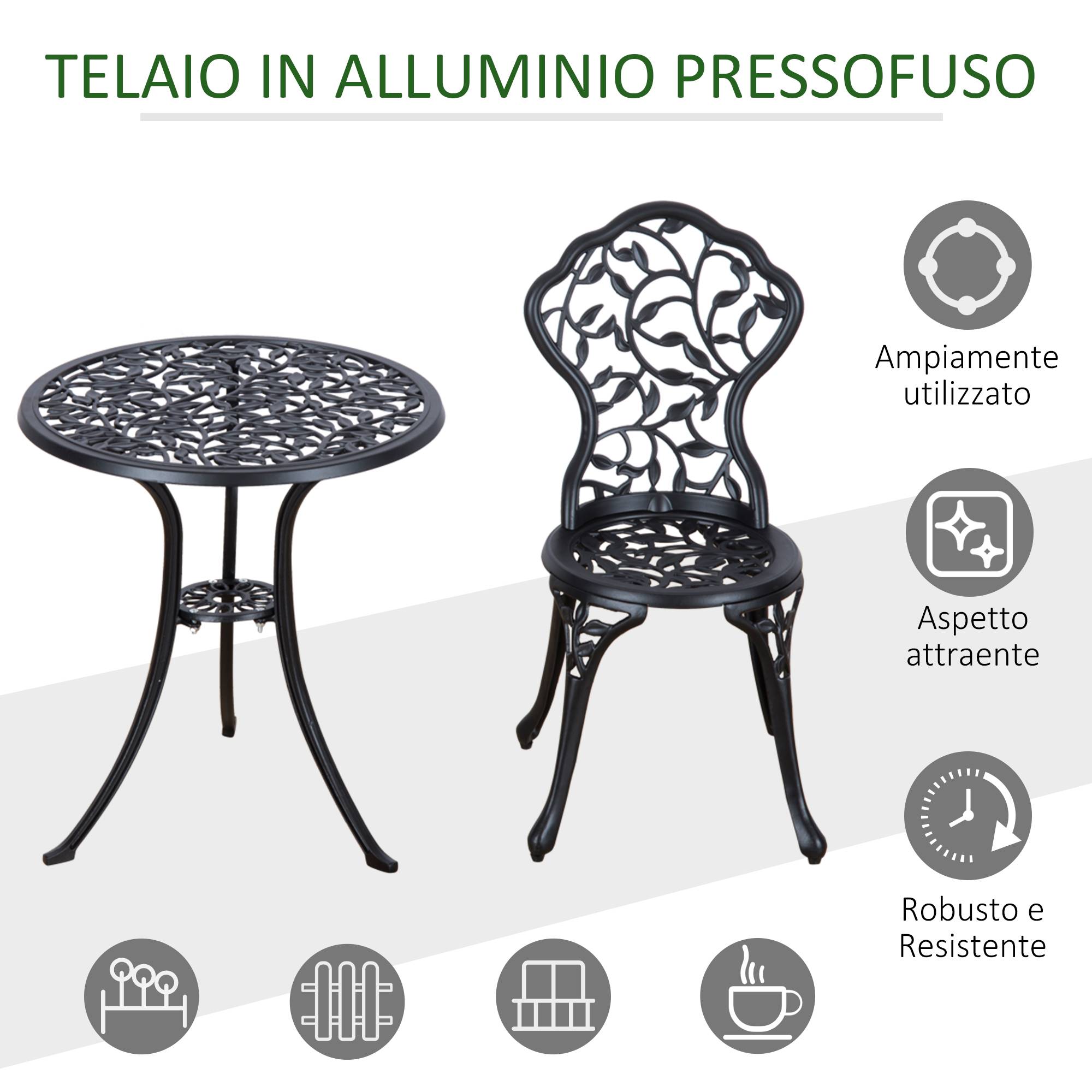 Ensemble jardin 3 pcs, 2 chaises extérieur et table ronde aluminium, noir - Image 7
