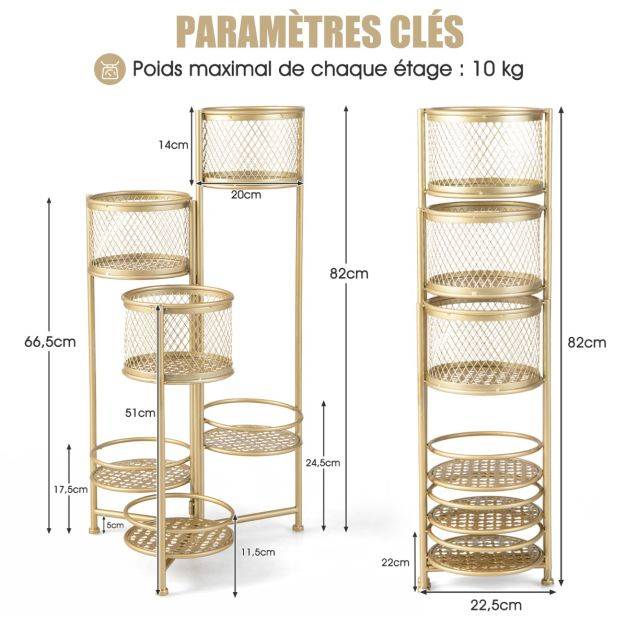 Helloshop26 - Étagère à fleurs pliable en métal avec 6 tablettes porte plante doré à angle réglable pour intérieur extérieur charge 10 kg - Image 3