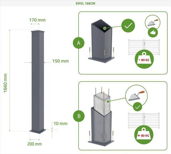 Casanoov Portillon bois composite 1m ATHOS H.140cm gris anthracite avec cadre aluminium + 2 poteaux EIFEL aluminium 15x15cm 160 x 300 cm Teck - Image 3