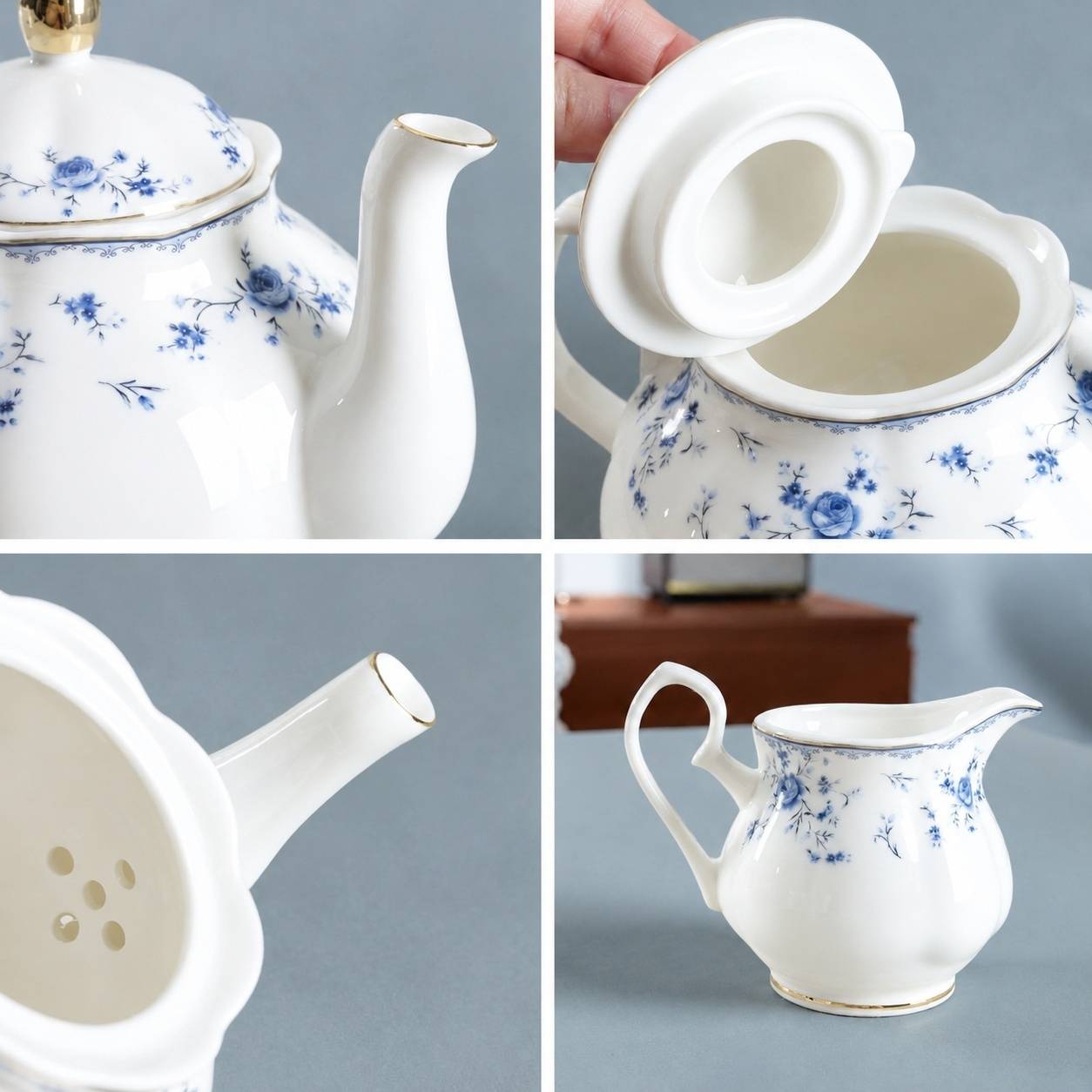 Service à Thé en Porcelaine pour Femme Bleu et Blanc 19 Pièces - Image 2