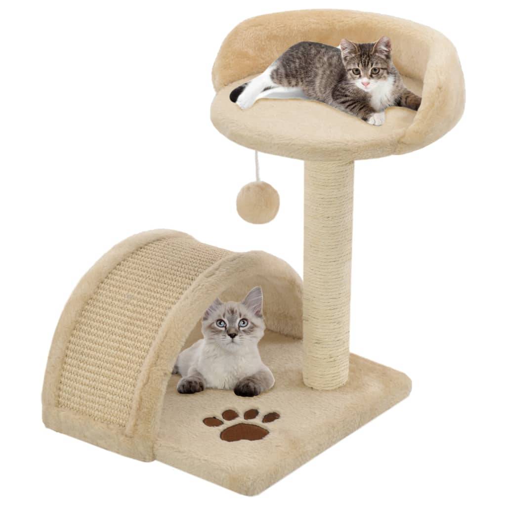Arbre à chat sisal et peluche beige et marron 30 x 30 x 40 cm, Poids:2.05kg - PANGIVO - Image 1