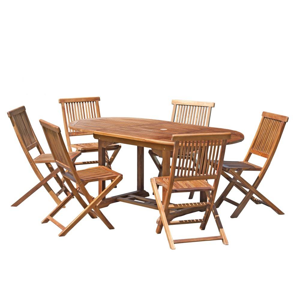 MAEVA - Ensemble de jardin bois teck huilé table 120*180 cm 6 chaises - Image 1