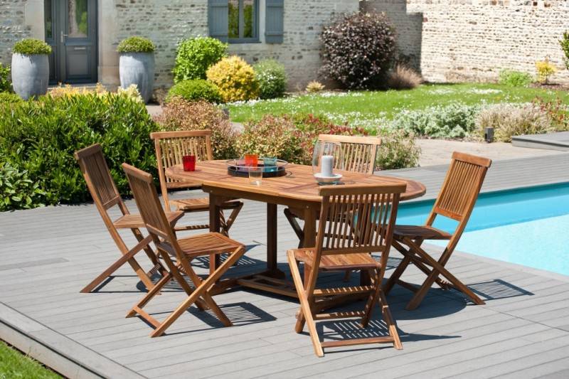 MAEVA - Ensemble de jardin bois teck huilé table 120*180 cm 6 chaises - Image 2