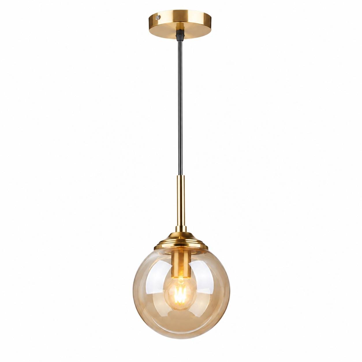 Suspension Industrielle Vintage Globe Verre Métal Doré E27 - Image 1