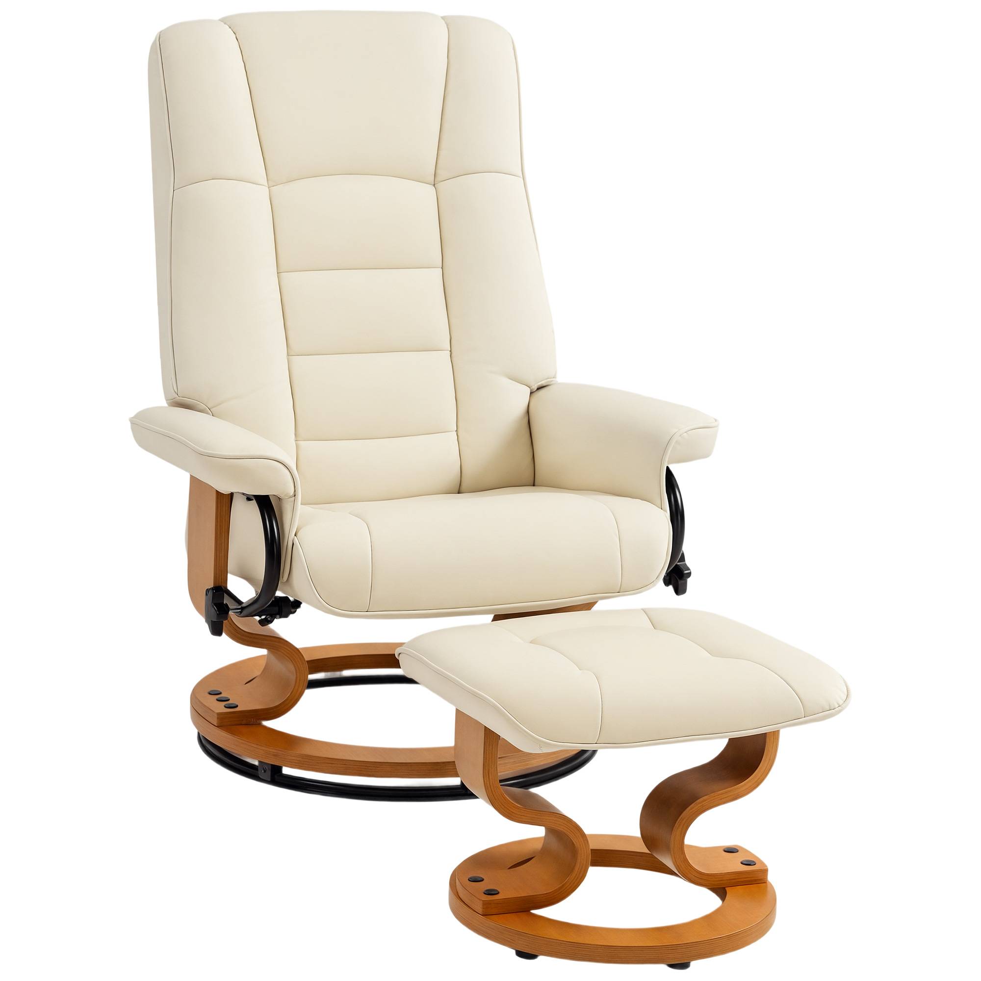 Sans Marque - Fauteuil de relaxation inclinable avec repose-pied, pivotant, cadre en bois , revêtement synthétique crème - Image 2