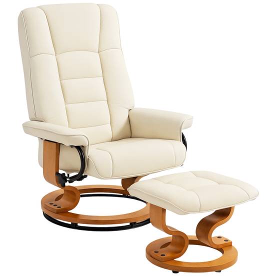 Sans Marque - Fauteuil de relaxation inclinable avec repose-pied, pivotant, cadre en bois , revêtement synthétique crème - Image 1