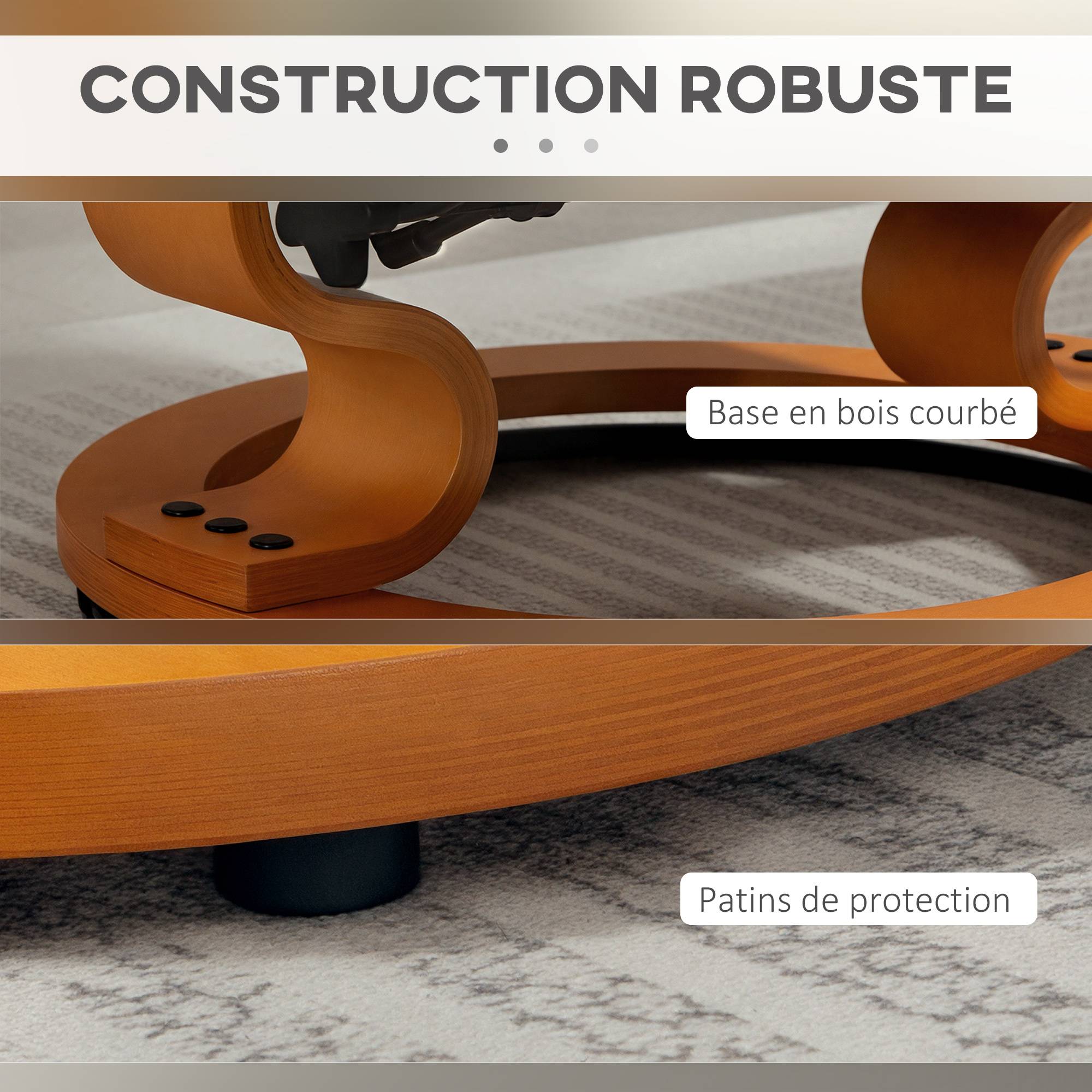 Sans Marque - Fauteuil de relaxation inclinable avec repose-pied, pivotant, cadre en bois , revêtement synthétique crème - Image 9