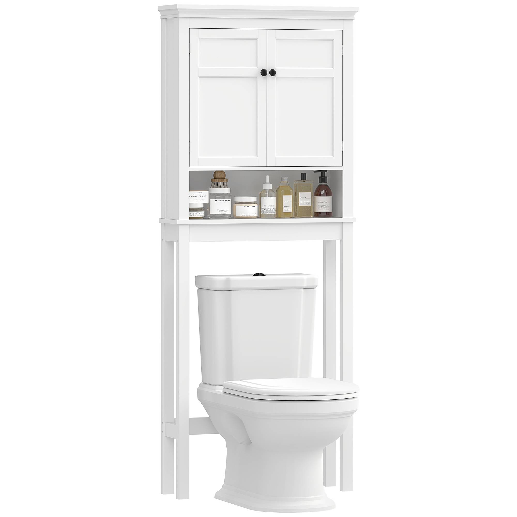 Sans Marque - Meuble WC dessus toilette meuble machine à laver meuble salle bain placard 2 portes étagères réglables blanc - Image 1