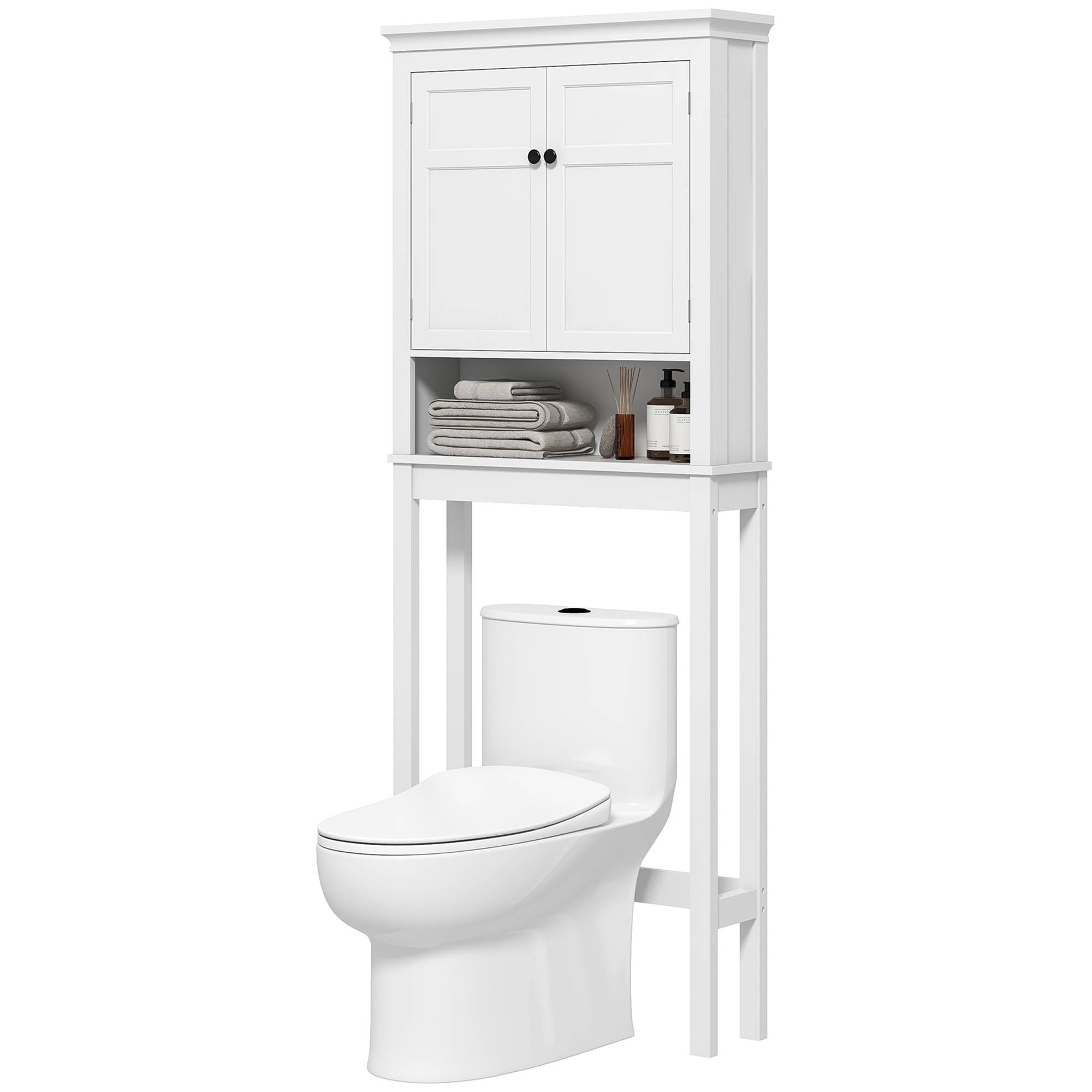 Sans Marque - Meuble WC dessus toilette meuble machine à laver meuble salle bain placard 2 portes étagères réglables blanc - Image 2