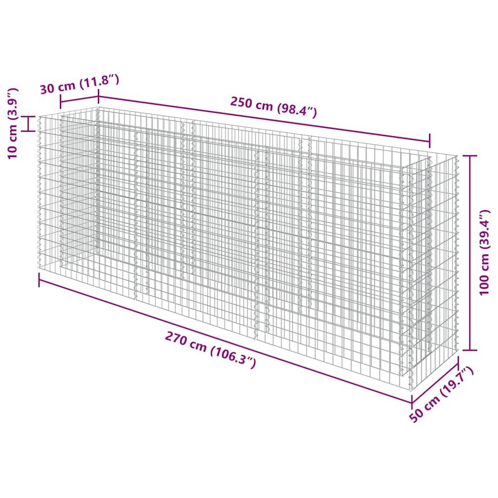 Vidaxl - Lit surélevé à gabion Acier galvanisé 270x50x100 cm vidaXL 143562 - Image 9