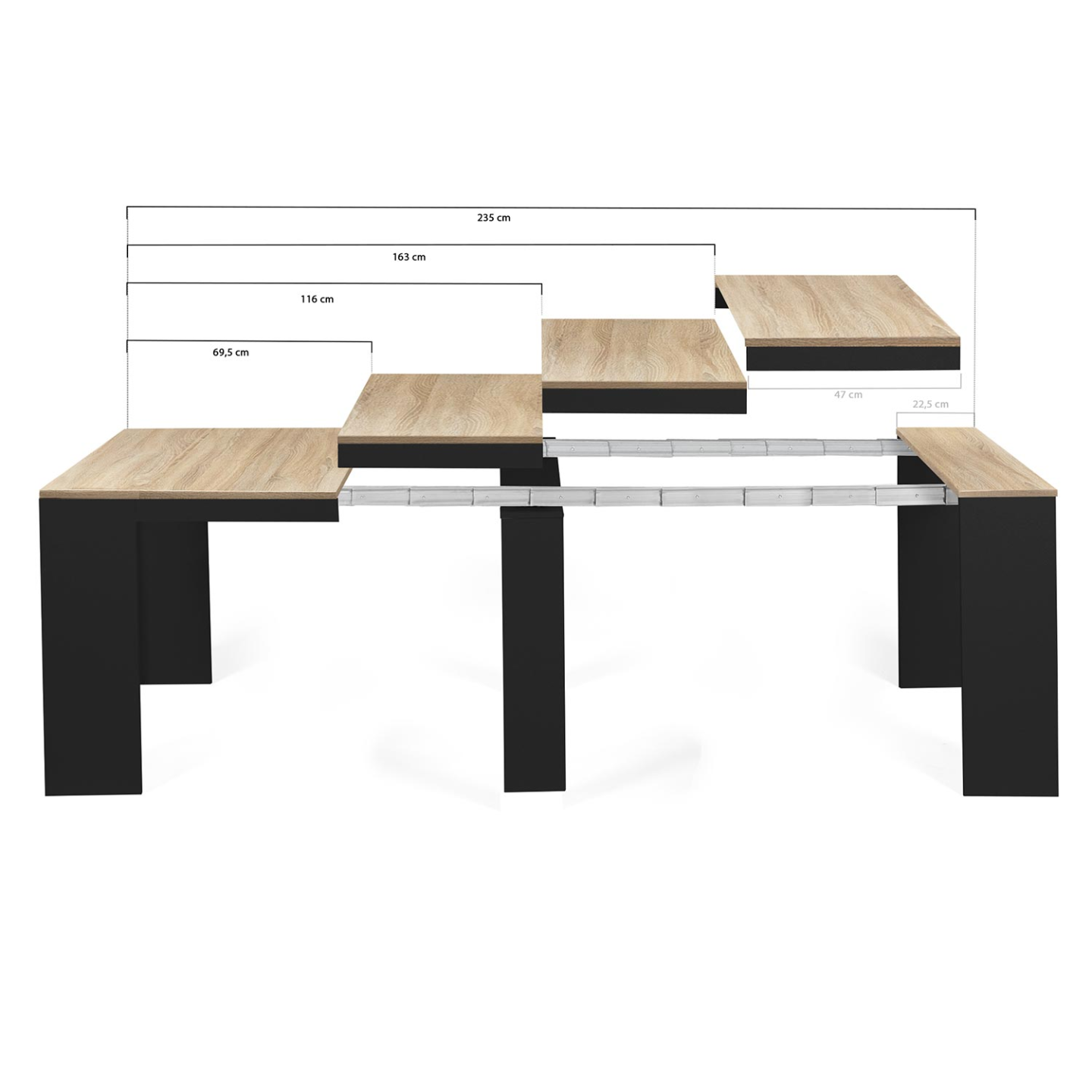 Table console extensible ORLANDO 10 personnes 235 cm bois noir et façon hêtre - Image 4