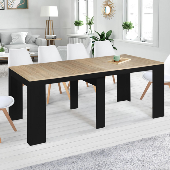 Table console extensible ORLANDO 10 personnes 235 cm bois noir et façon hêtre - Image 1