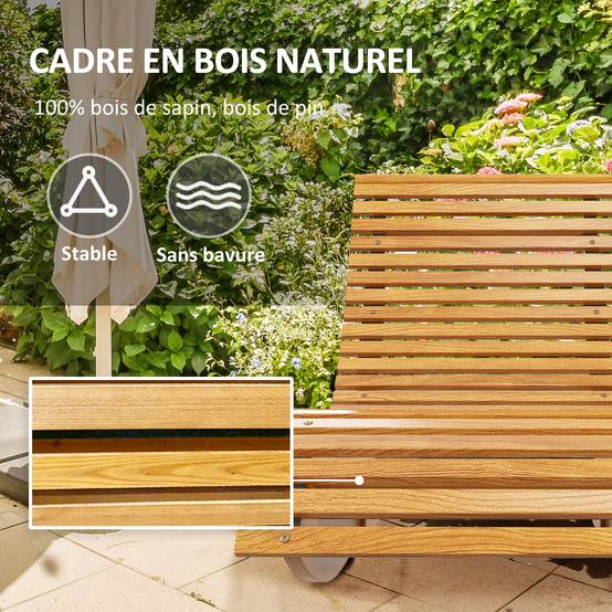 Chaise à bascule bois massif jardin extérieur dossier ergonomique 130cm bois - ComfortXL Outdoor Living - Image 8