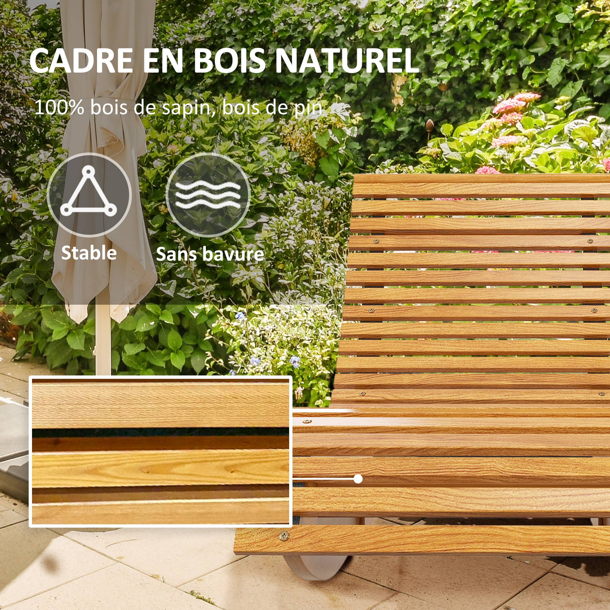 Chaise à bascule bois massif jardin extérieur dossier ergonomique 130cm bois - ComfortXL Outdoor Living - Image 8