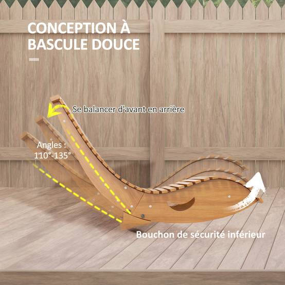 Chaise à bascule bois massif jardin extérieur dossier ergonomique 130cm bois - ComfortXL Outdoor Living - Image 6