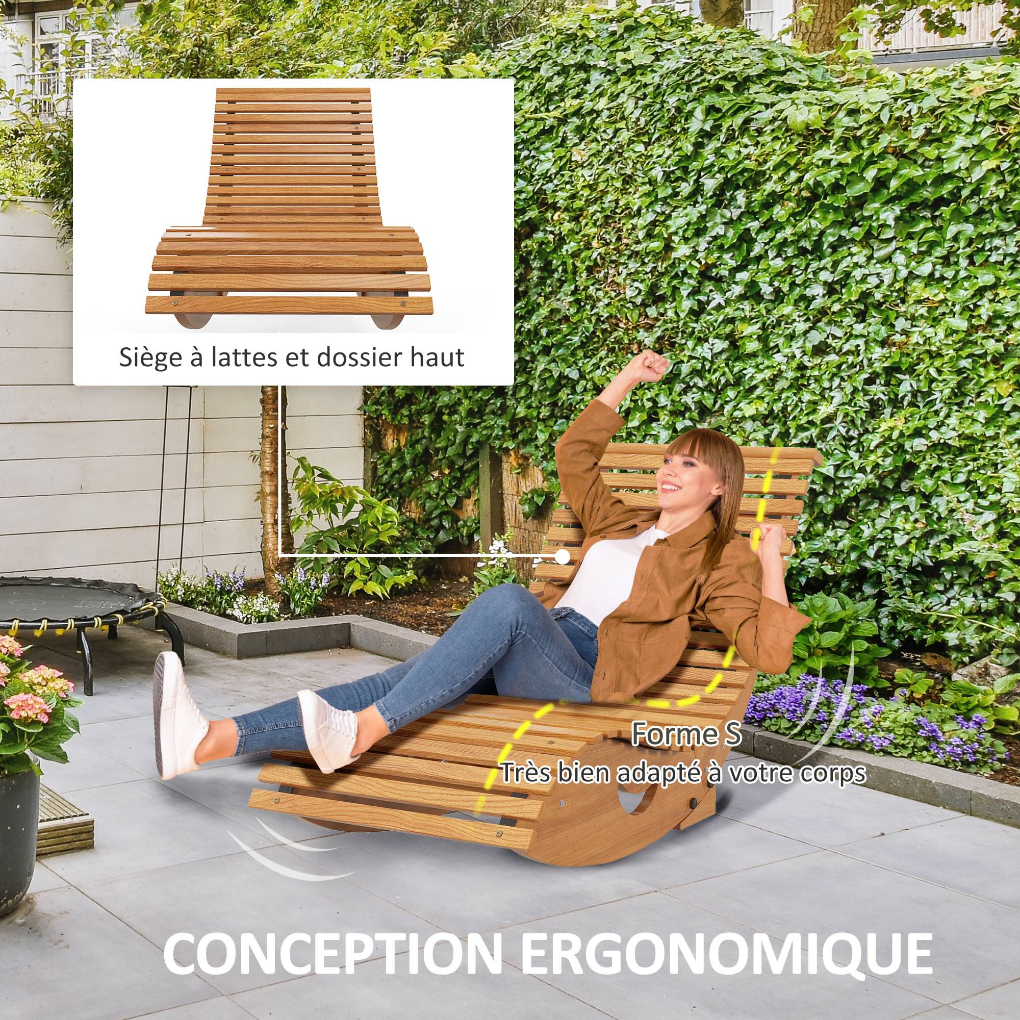 Chaise à bascule bois massif jardin extérieur dossier ergonomique 130cm bois - ComfortXL Outdoor Living - Image 7