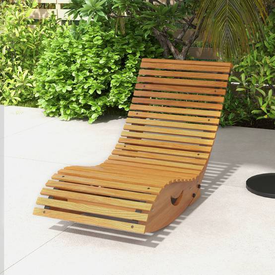 Chaise à bascule bois massif jardin extérieur dossier ergonomique 130cm bois - ComfortXL Outdoor Living - Image 4