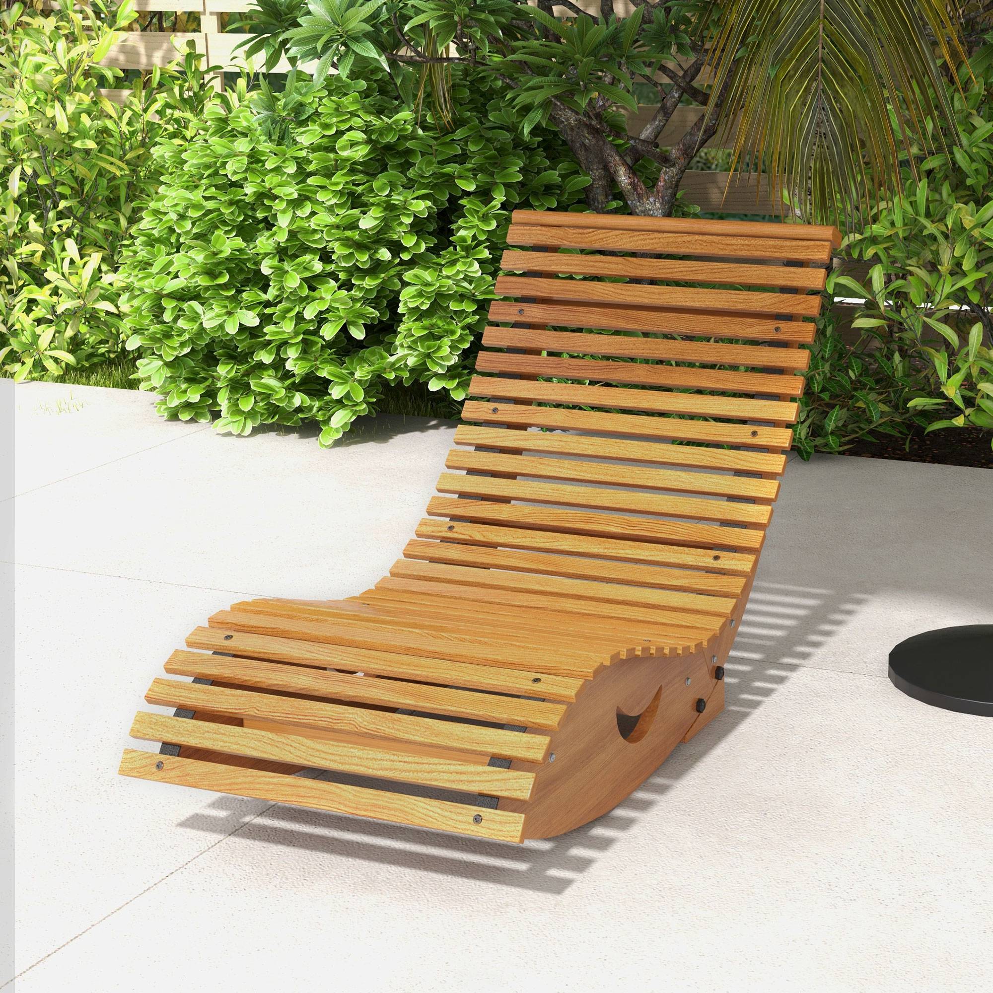 Chaise à bascule bois massif jardin extérieur dossier ergonomique 130cm bois - ComfortXL Outdoor Living - Image 4