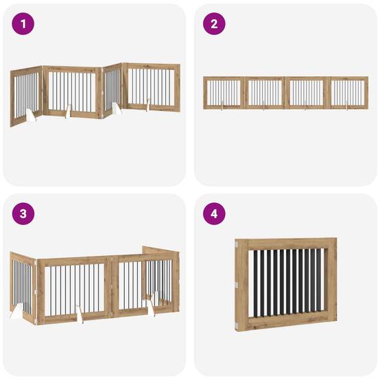 ComfortXL - Barrière Sécurité Chien Bois Intérieur Pliable Modulable Chêne Artisanal 401cm - ComfortXL Outdoor Living - Image 7