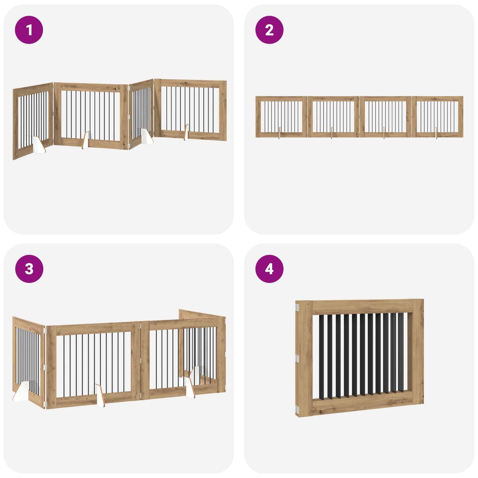 ComfortXL - Barrière Sécurité Chien Bois Intérieur Pliable Modulable Chêne Artisanal 401cm - ComfortXL Outdoor Living - Image 7