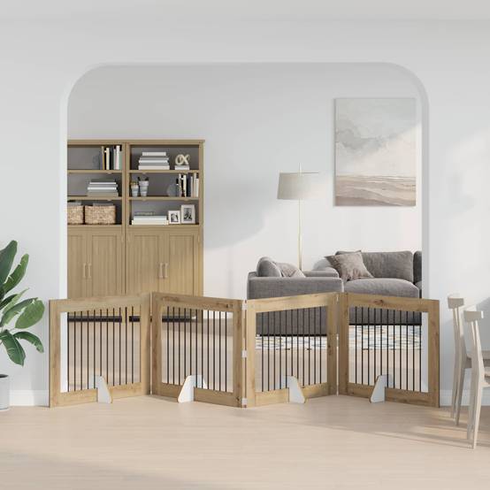 ComfortXL - Barrière Sécurité Chien Bois Intérieur Pliable Modulable Chêne Artisanal 401cm - ComfortXL Outdoor Living - Image 1