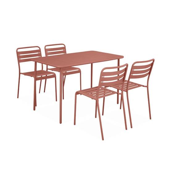 sweeek - Table de jardin métal + 4 assises terracotta en acier. Amelia. 120x70xH72.5cm (12.2kg) | sweeek - Image 2