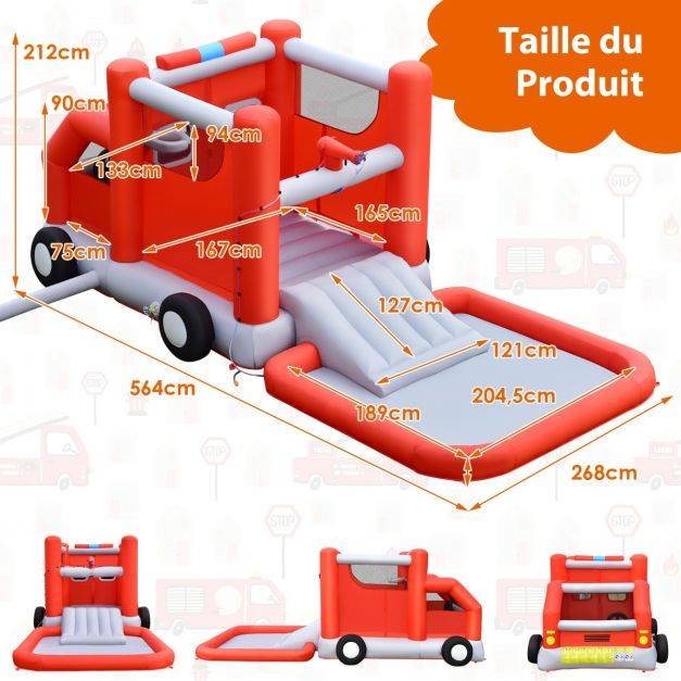 Helloshop26 - Toboggan aquatique gonflable sur thème voiture de pompiers avec piscine à eclaboussures ballon de basket sans gonfleur - Image 8