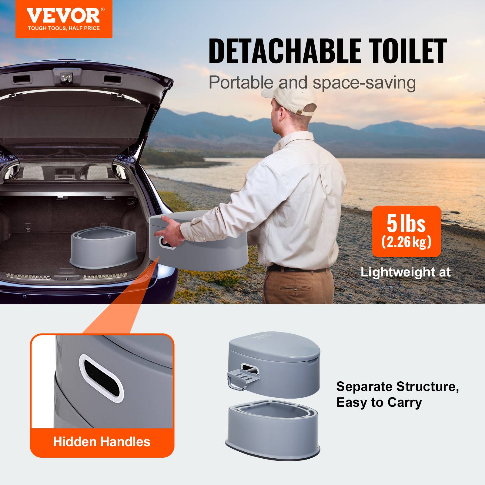 VEVOR Toilette portable camping 5 L, avec porte-papier. Sans odeur, pour camping-car. - Image 2