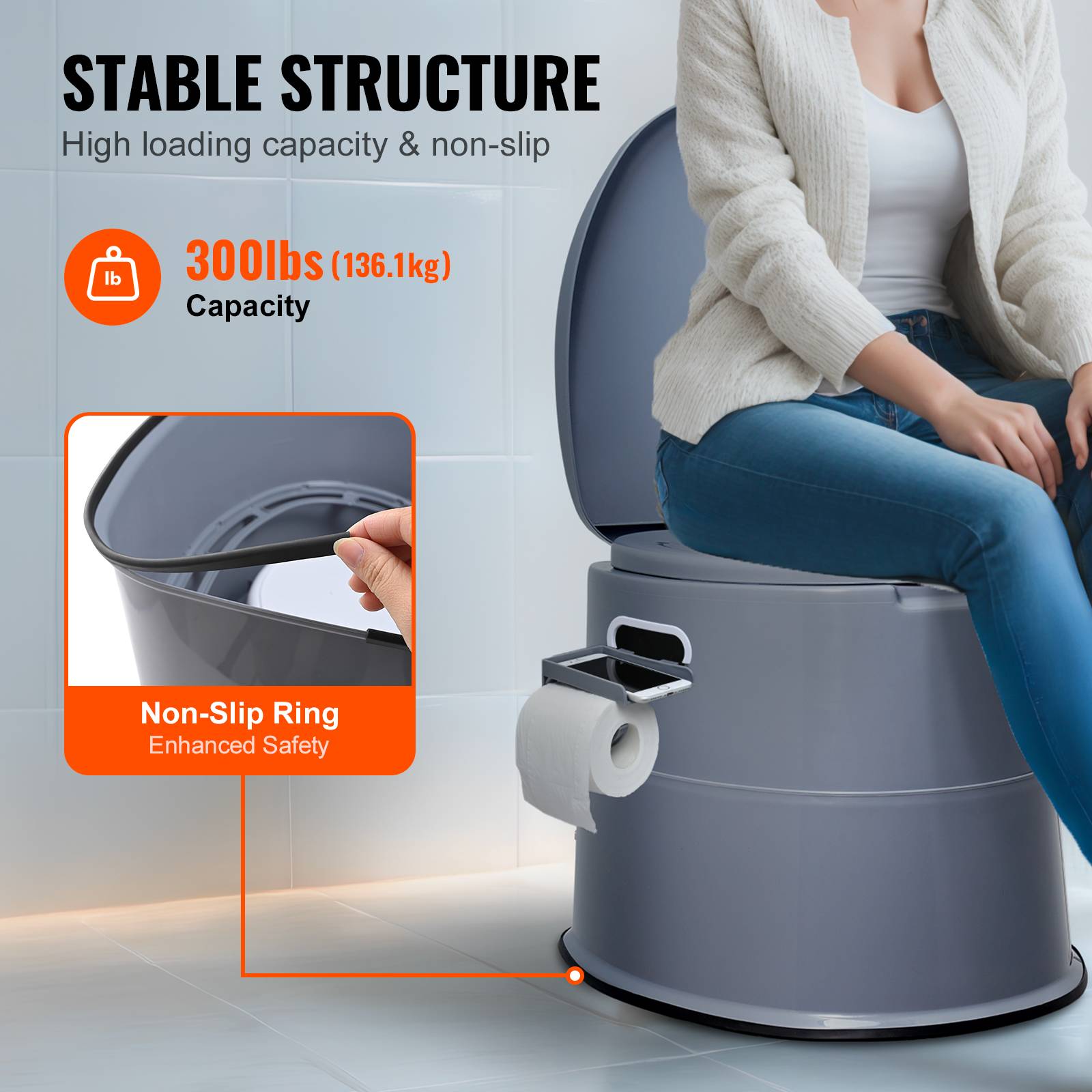 VEVOR Toilette portable camping 5 L, avec porte-papier. Sans odeur, pour camping-car. - Image 5