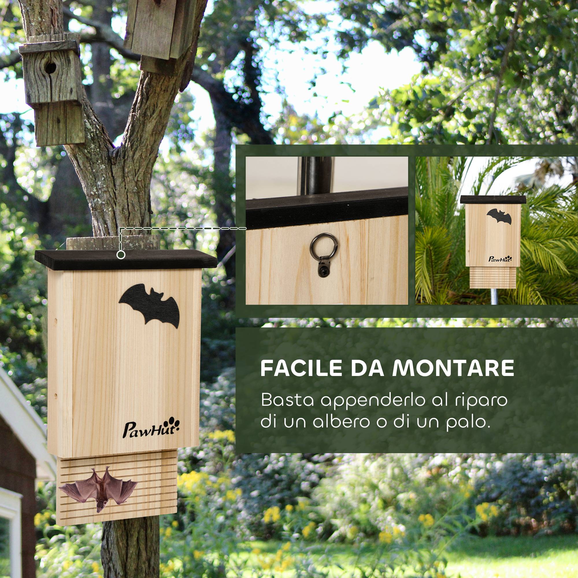 ComfortXL - Lot de 3 grands nichoirs chauve-souris bois sapin extérieur résistant intempéries 25x37cm - ComfortXL Outdoor Living - Image 8