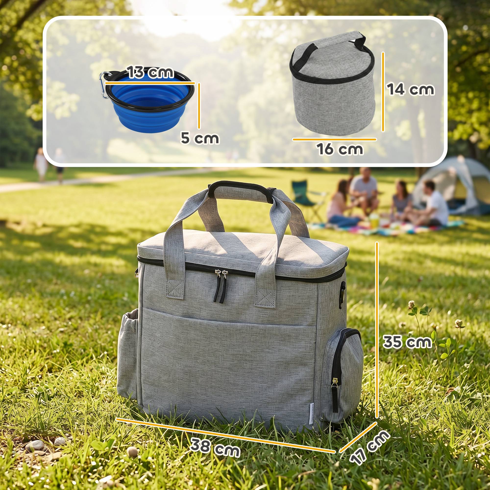 Sans Marque - Cage transport chien plusieurs compartiments 2 gamelles pliable bol silicone 38x17x35 cm gris clair - Image 5