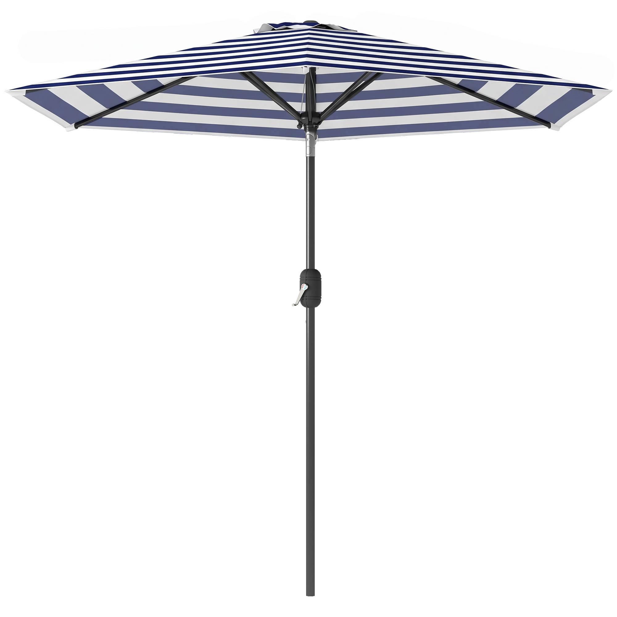 Parasol jardin Ø230x216 cm, ouverture manuelle, angle ajustable, impermeable, terrasse piscine, bleu blanc - Image 2