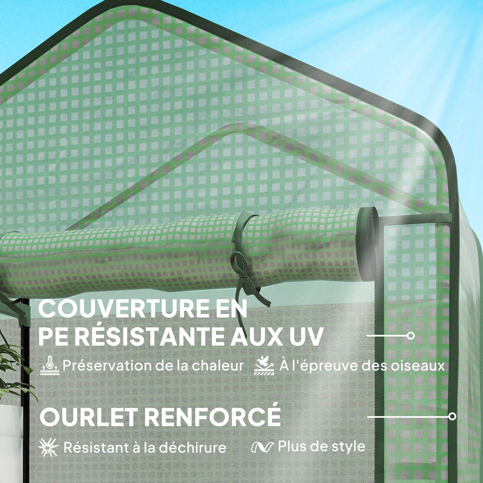 Outsunny - Serre de jardin 5 étagères 90x49x193cm balcon bâche 135g/m² porte zippée enroulable pour plantes châssis acier vert - Outsunny - Image 6