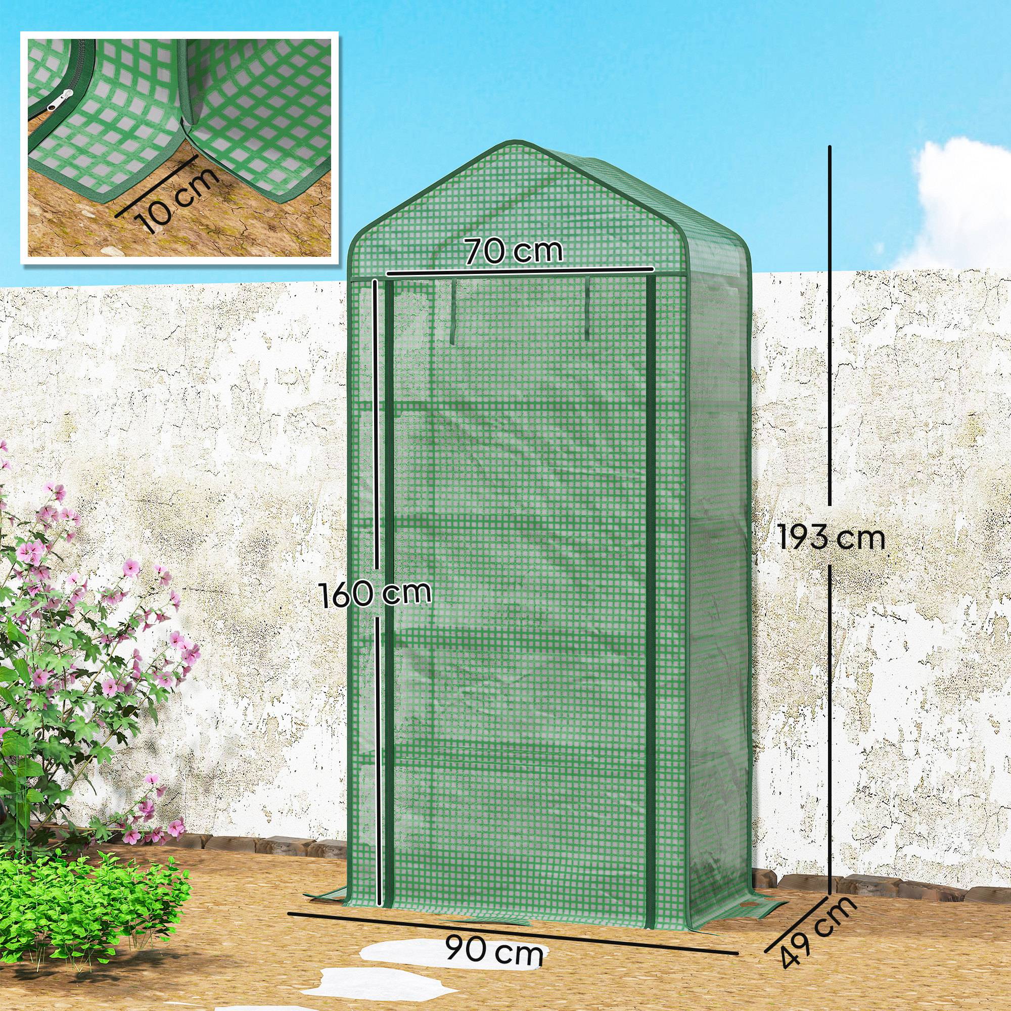 Outsunny - Serre de jardin 5 étagères 90x49x193cm balcon bâche 135g/m² porte zippée enroulable pour plantes châssis acier vert - Outsunny - Image 3