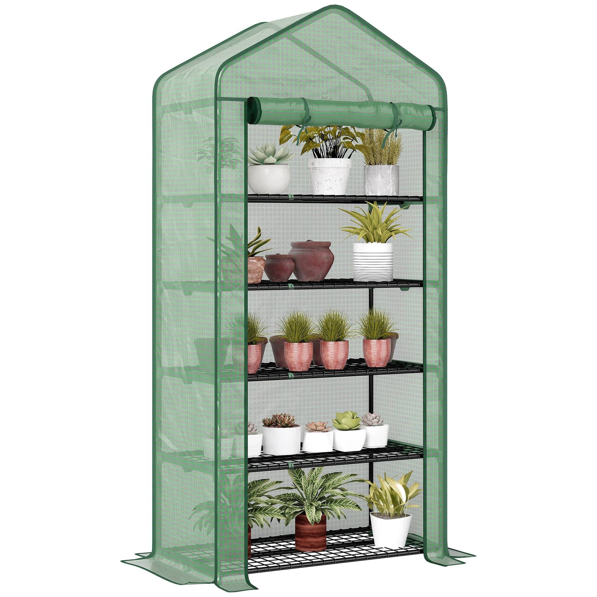 Outsunny - Serre de jardin 5 étagères 90x49x193cm balcon bâche 135g/m² porte zippée enroulable pour plantes châssis acier vert - Outsunny - Image 1
