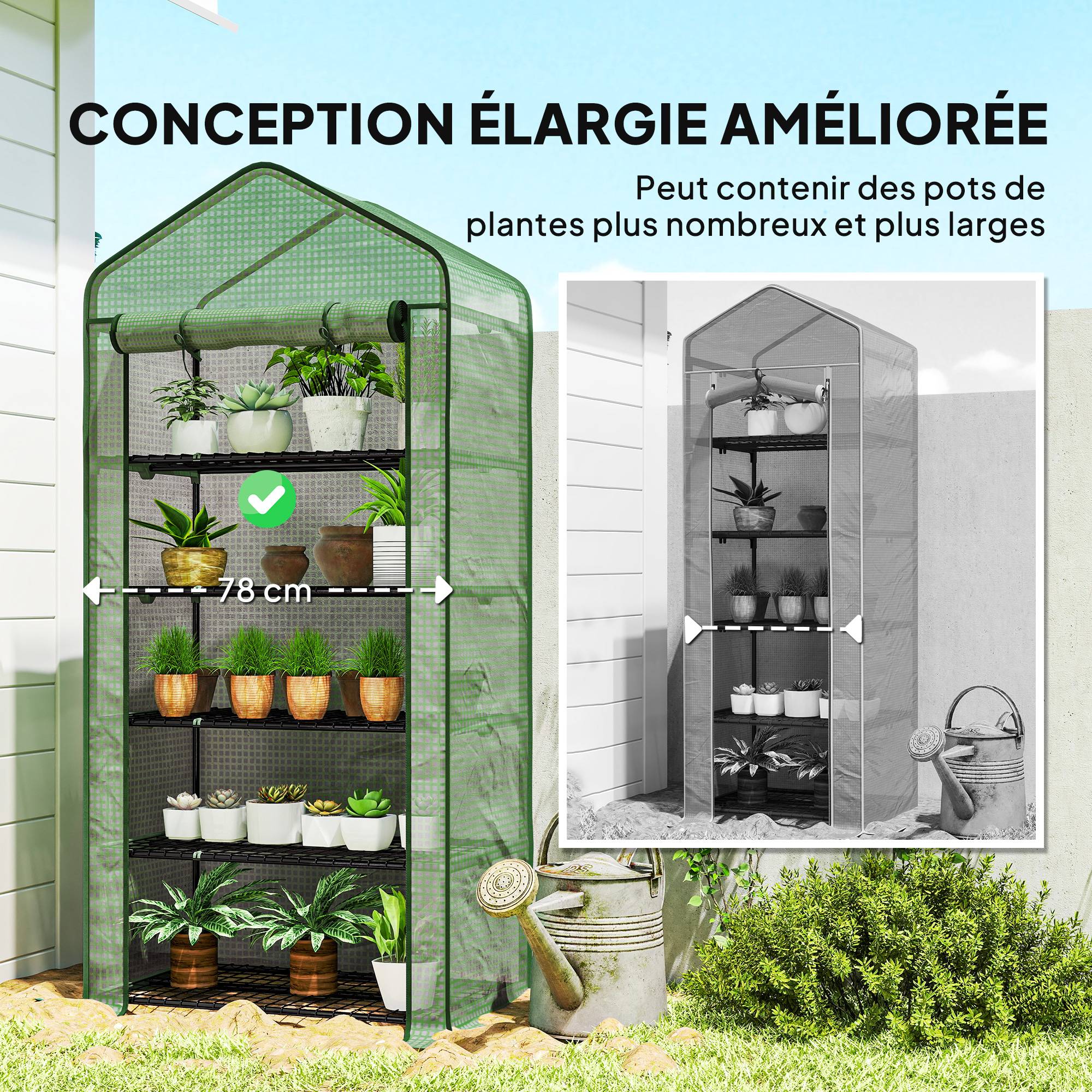 Outsunny - Serre de jardin 5 étagères 90x49x193cm balcon bâche 135g/m² porte zippée enroulable pour plantes châssis acier vert - Outsunny - Image 4