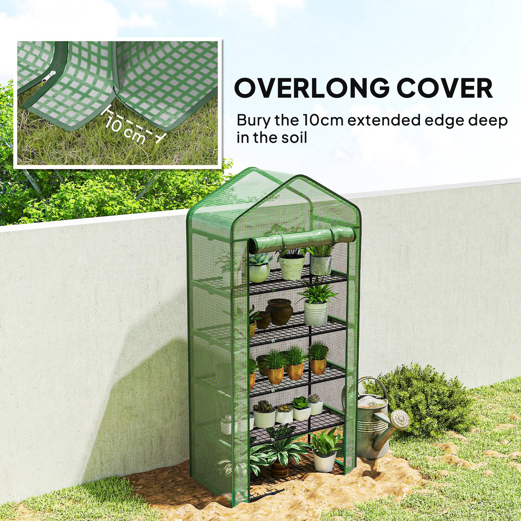 Outsunny - Serre de jardin 5 étagères 90x49x193cm balcon bâche 135g/m² porte zippée enroulable pour plantes châssis acier vert - Outsunny - Image 8
