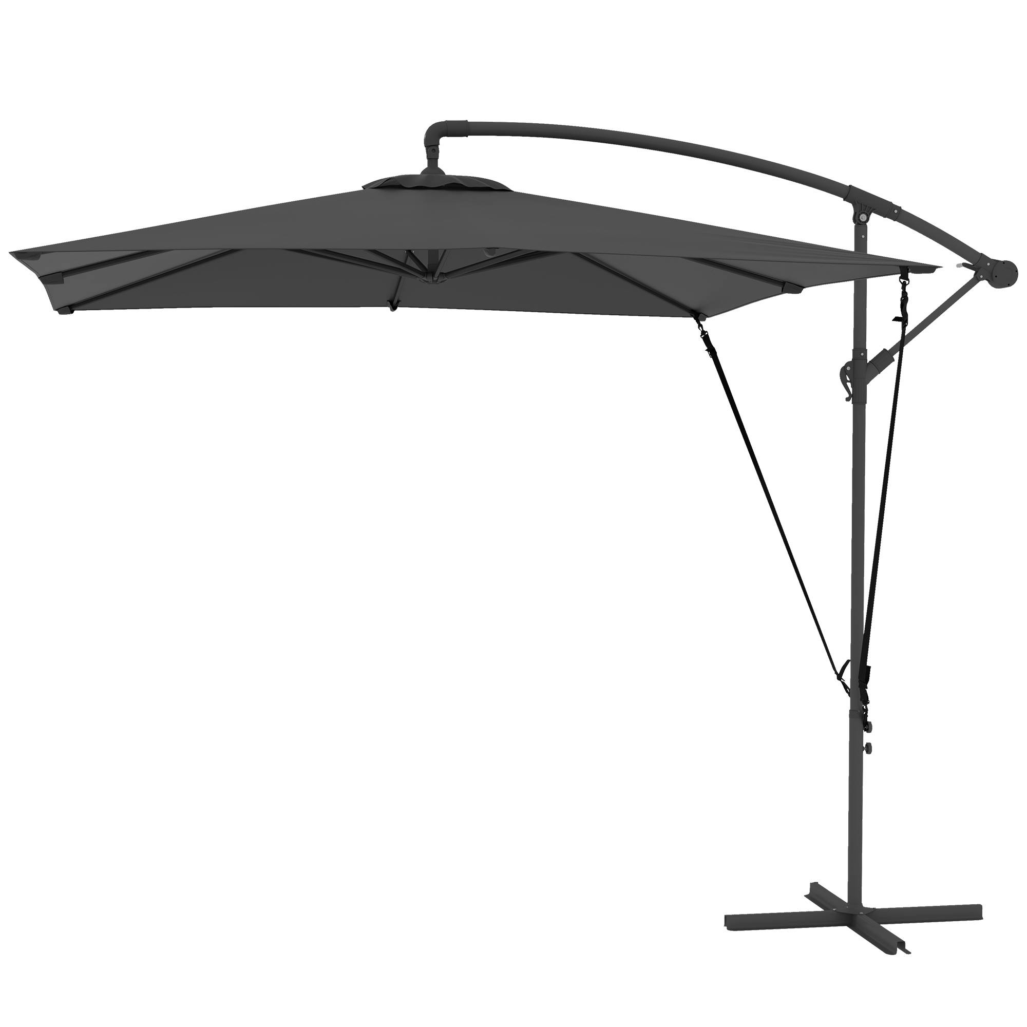ComfortXL - Parasol déporté carré en polyester ajustable base croisée housse protection 247cm gris foncé - ComfortXL Outdoor Living - Image 2