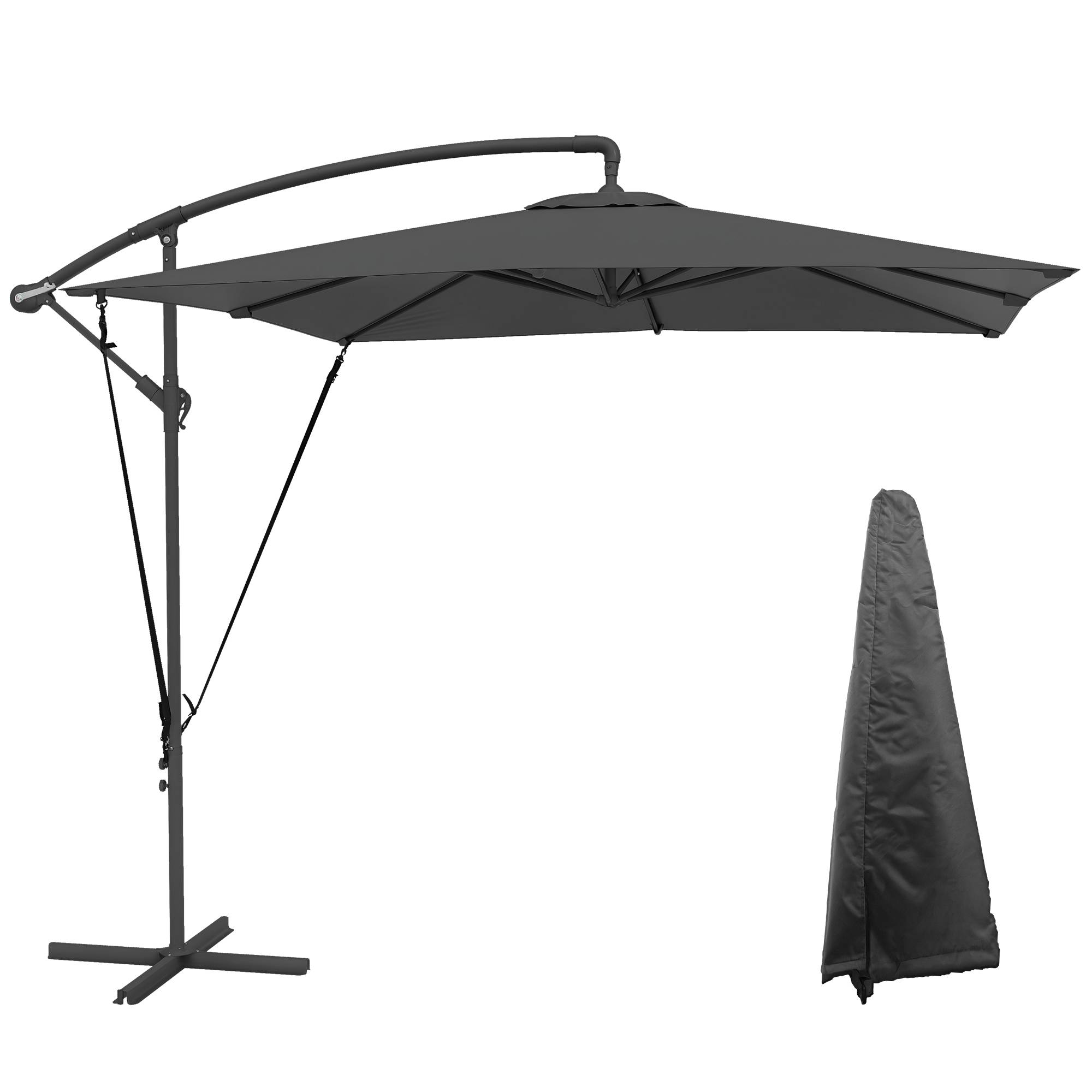 ComfortXL - Parasol déporté carré en polyester ajustable base croisée housse protection 247cm gris foncé - ComfortXL Outdoor Living - Image 1
