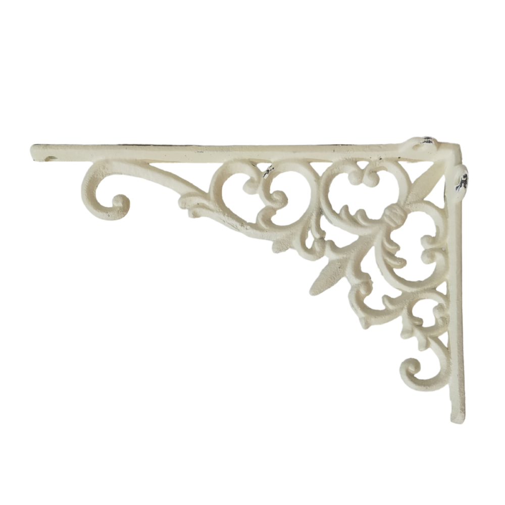 Équerre fixation étagère vintage ancienne fonte blanche 24 x 15.5 cm Chemin de campagne - Image 1