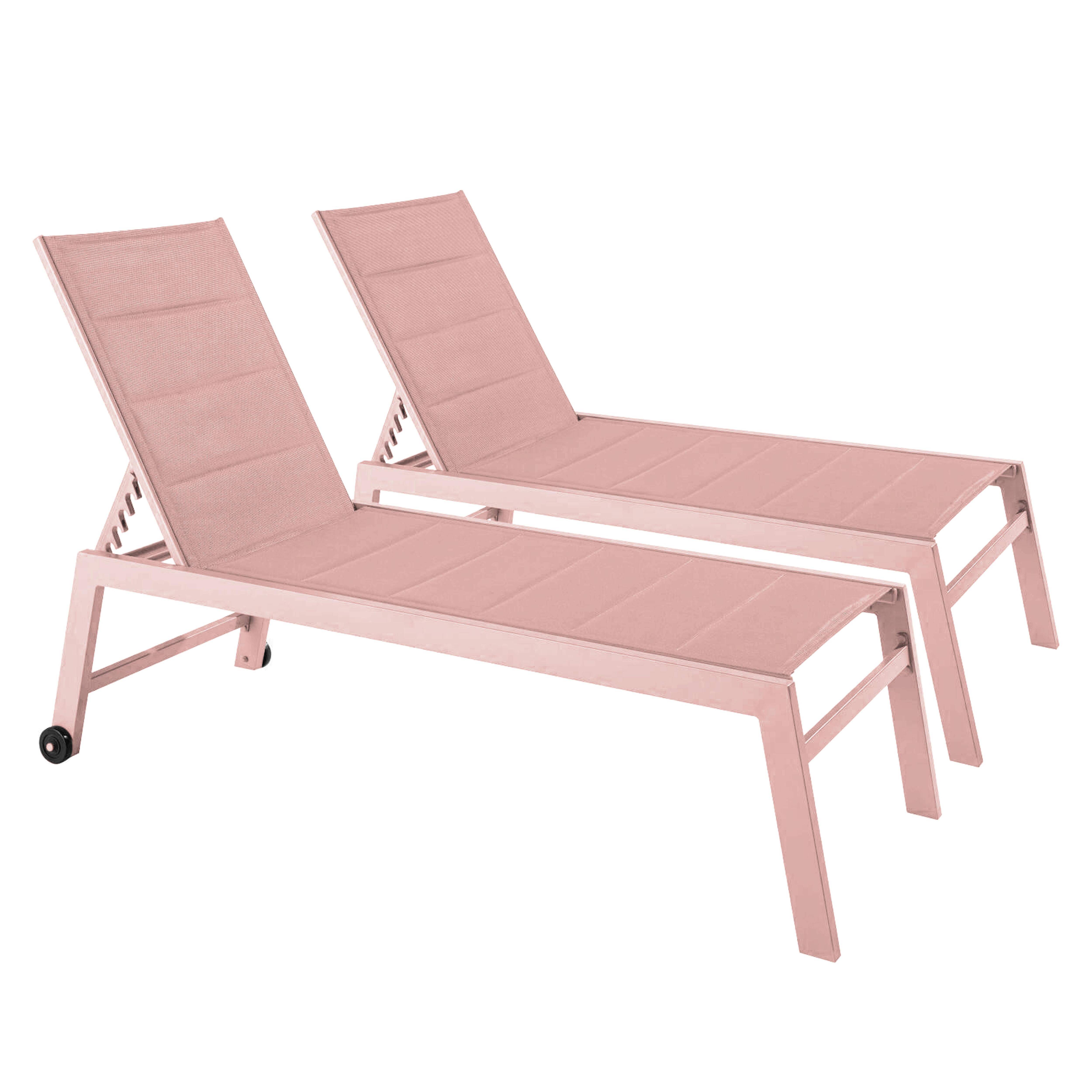 Oviala - Lot de 2 bains de soleil en aluminium et textilène rose poudré Nouméa - Oviala - Image 1