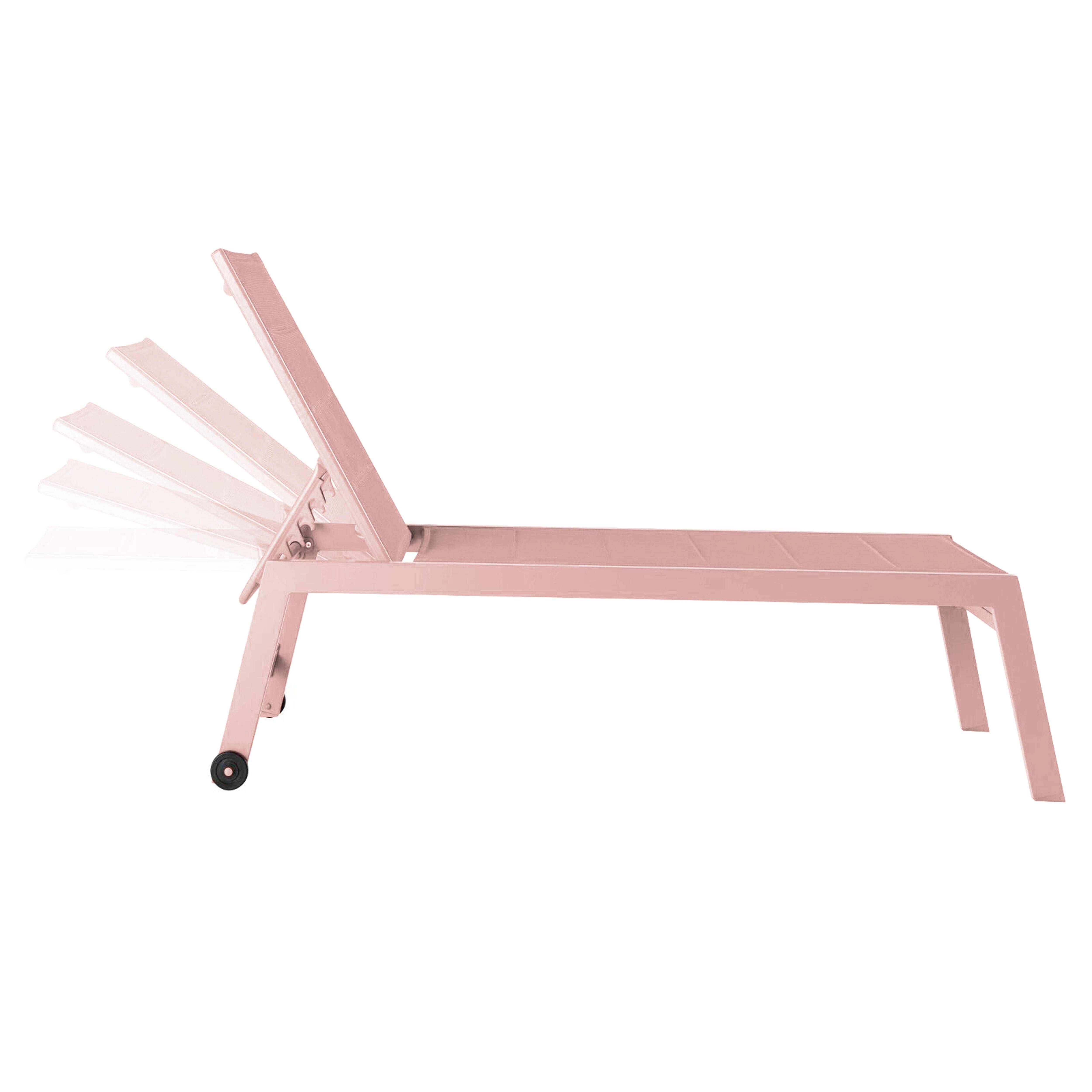 Oviala - Lot de 2 bains de soleil en aluminium et textilène rose poudré Nouméa - Oviala - Image 5