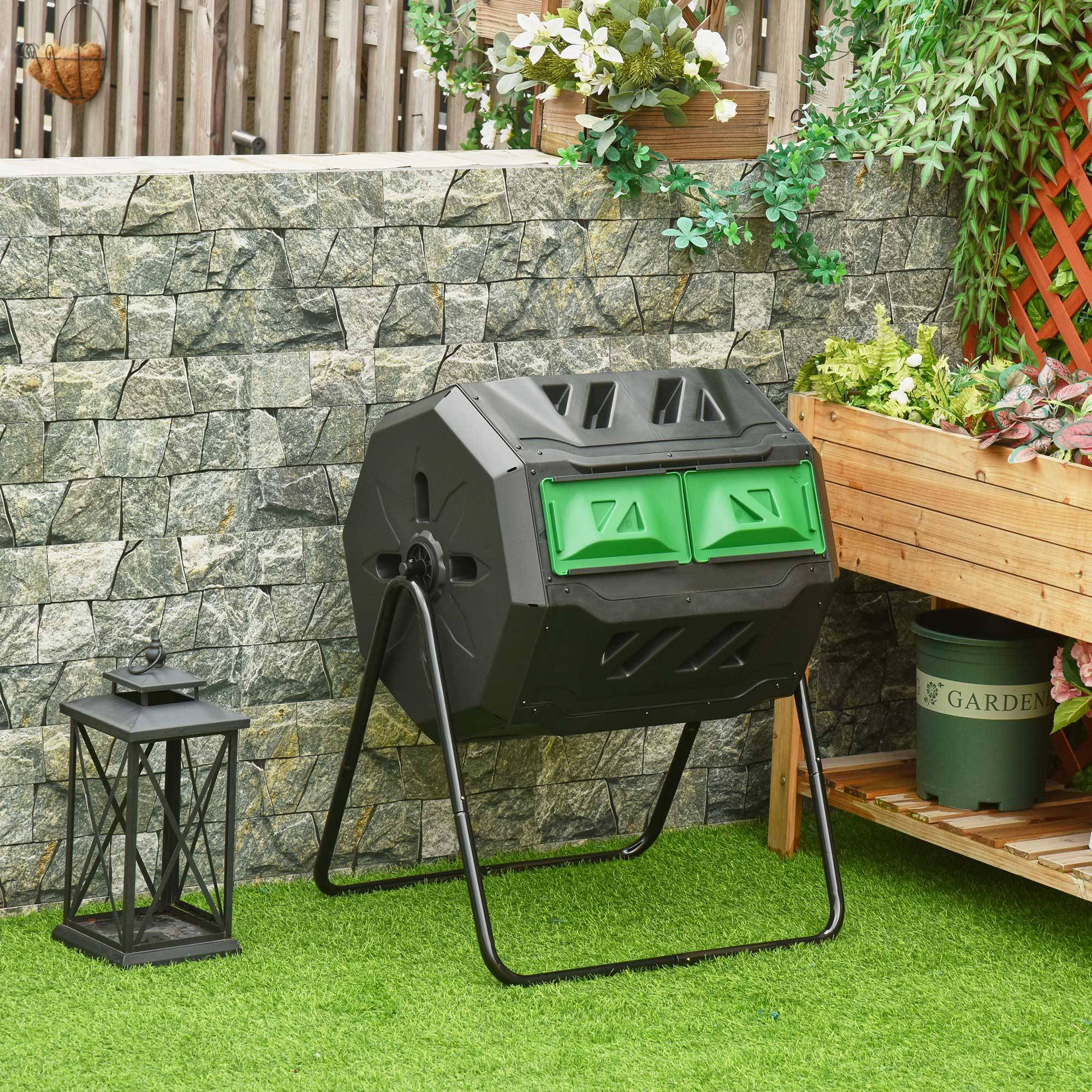 ComfortXL - Composteur rotatif double bac acier et PP 160 L 71x65x96 cm jardin compostage continu - ComfortXL Outdoor Living - Image 3