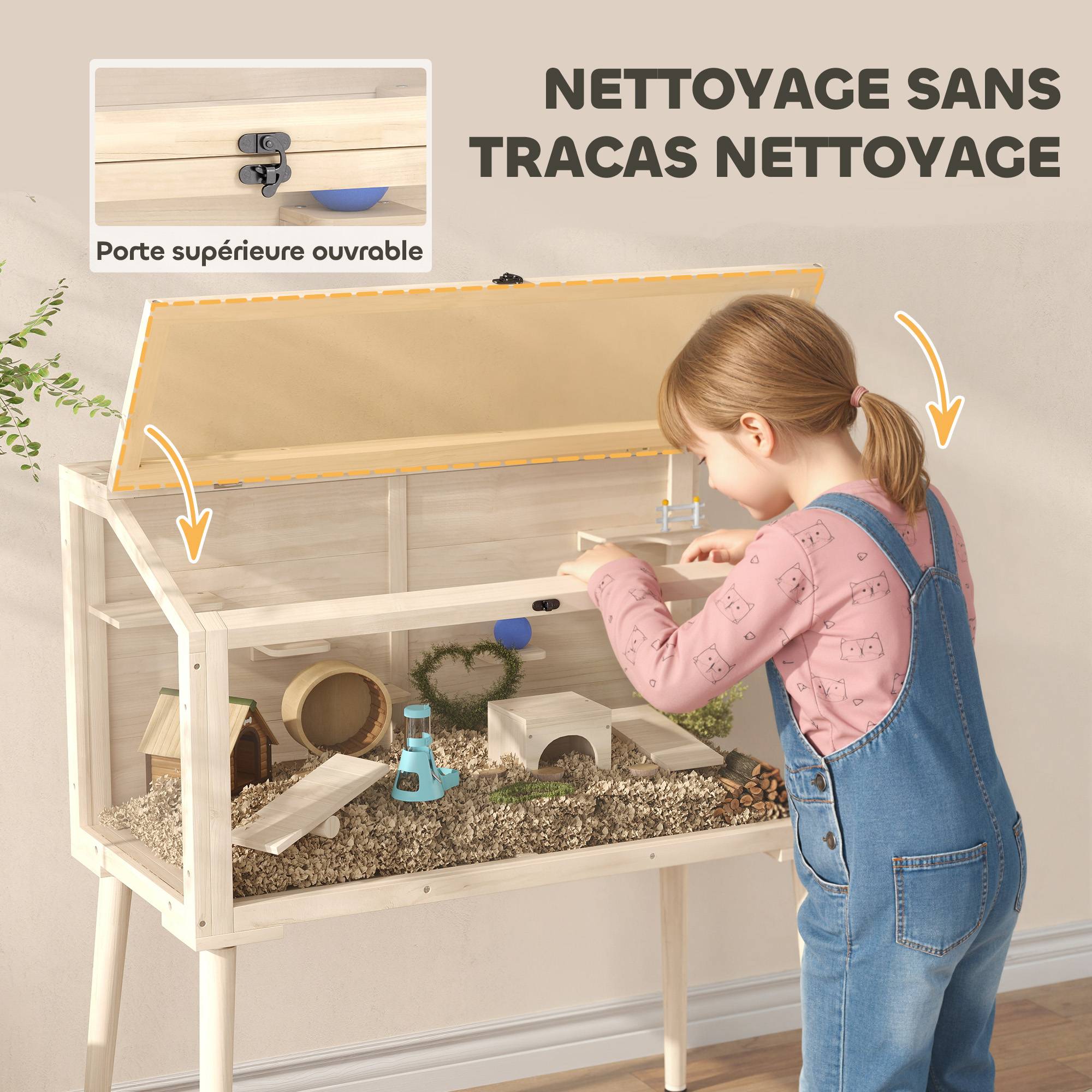 Cage pour rongeur bois naturel 110 x 52 x 101 cm - PANGIVO - Image 8