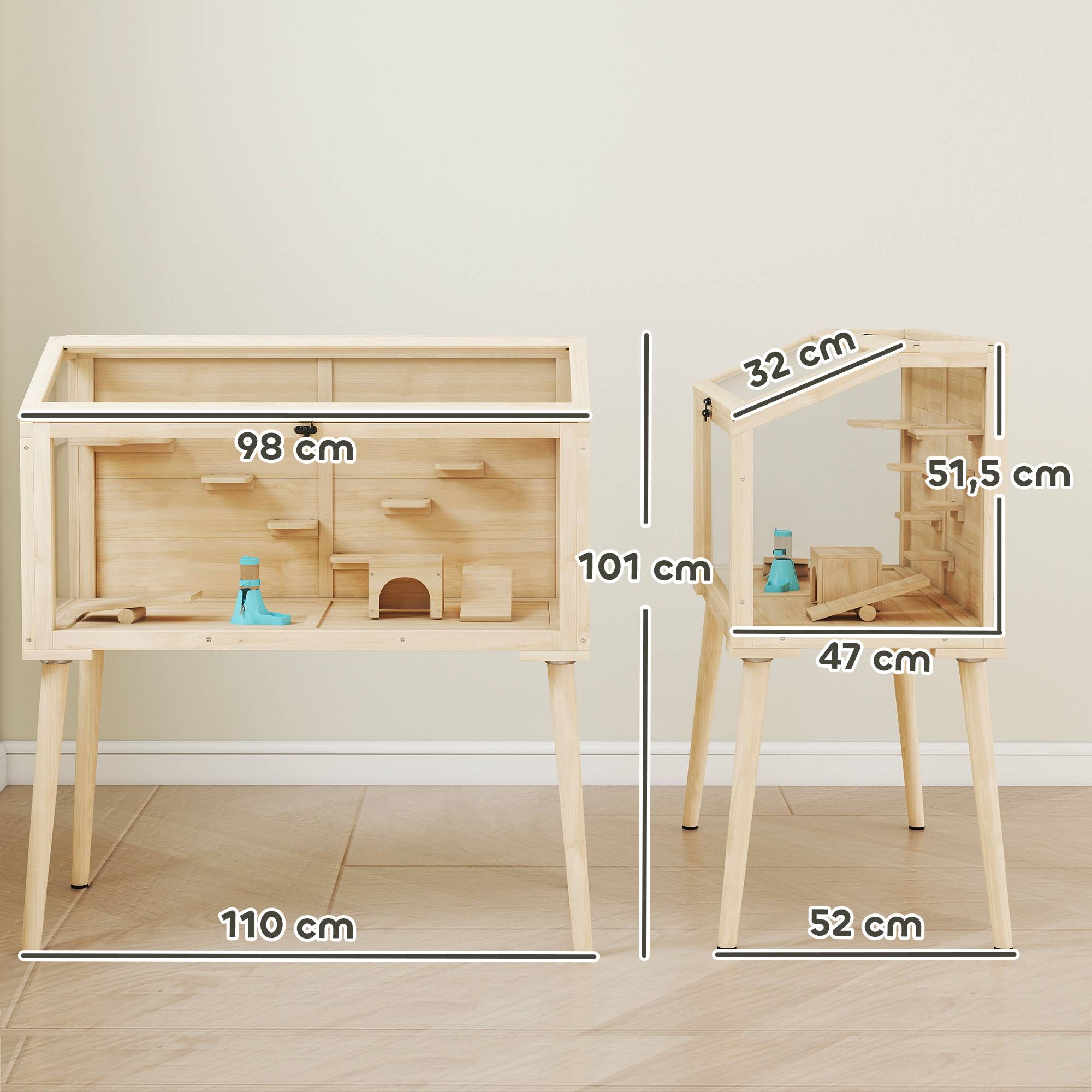 Cage pour rongeur bois naturel 110 x 52 x 101 cm - PANGIVO - Image 5