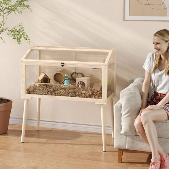 Cage pour rongeur bois naturel 110 x 52 x 101 cm - PANGIVO - Image 3